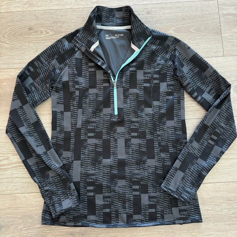 Under Armour Womens Gray Black Threadborne 1/4 Zip Fitted Running‎ Top Size XS